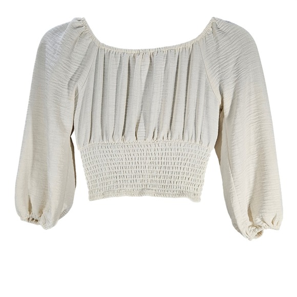 Honey & Sparkle Cream Peasant Crop Top M Milkmaid Puff Sleeve Corset Cottagecore - Picture 3 of 9